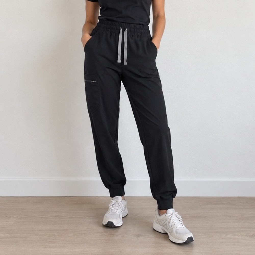 Figs Womens Zamora Jogger Pants Medium Black Drawstring Cargo Scrub Workwear